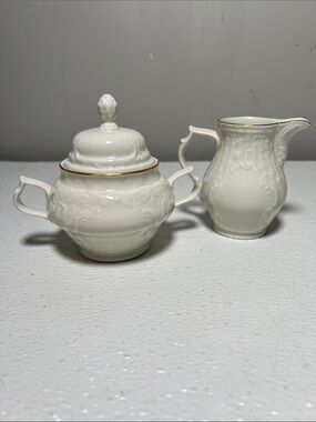 Vtg Rosenthal Sanssouci White Gold Trim Creamer and Sugar Bowl with Lid Germany
